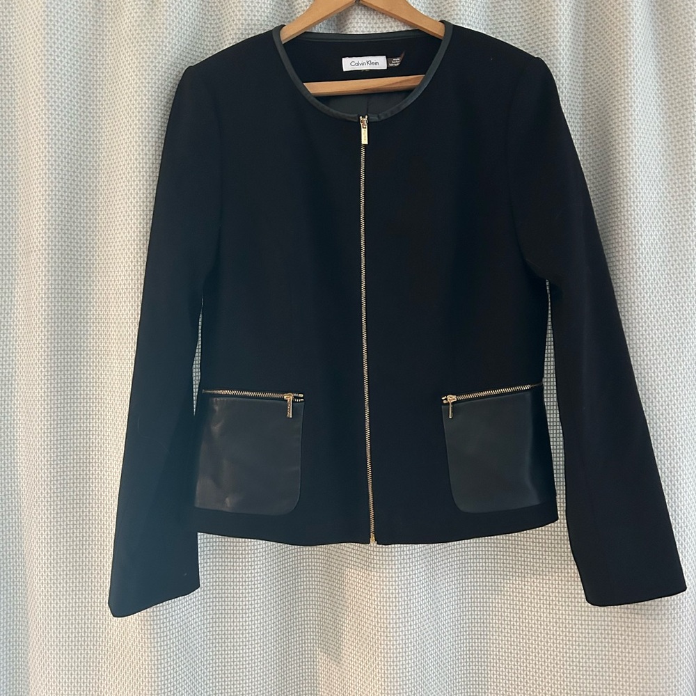 Calvin Klein Black Blazer with Tailored Fit and Metallic Zipper